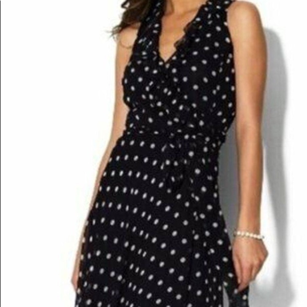 Ralph Lauren navy polka dot sleeveless dress